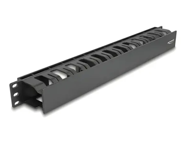 DeLock 19" Kabelmanagement panel čierny / Panel pre správu káblov / 1U / plast / snímateľná predná krytka (67021)