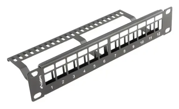 Lanberg Patch panel pre Keystone čierny / Patch panel / 12 portov / 1U / 10" / neosadený s organizérom (PPKS-9112-B)