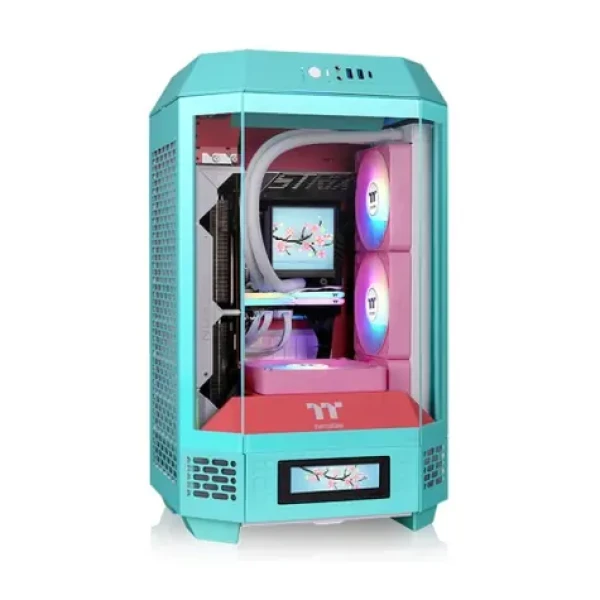 Thermaltake The Tower 250 tyrkysovo-červená / mini ITX / 1x USB-C / 2x USB-A / bez zdroja / priehľadná bočnica (CA-1Z9-00SLWN-00)