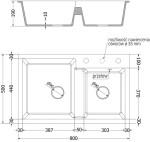 MEXEN/S MEXEN/S - Tomas granitový drez 2-bowl 800x500 mm, čierna / zlatý metalik, + zlatý sifón 6516802000-75-G