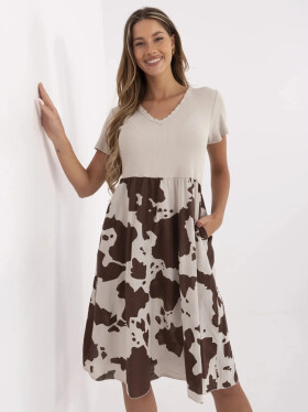 Dámske šaty DHJ SK 253701.80 Béžová s hnedou - FPrise one size béžová s hnědou