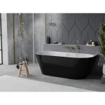 MEXEN/S - Oval Slim voľne stojaca vaňa nástenná 170 x 80, biela/čierna, sifón a prepad zlatá kartáčovaná 52661708075-55