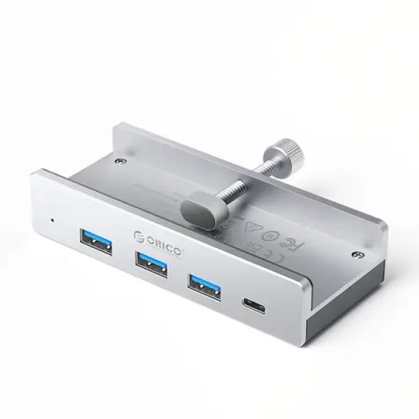 Orico MH4PC USB HUB s upínacím držiakom strieborná / 3x USB-A + 1x USB-C