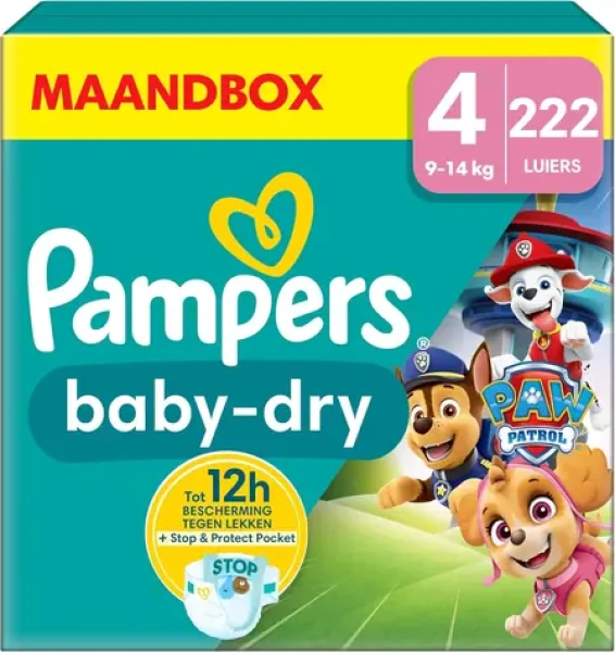 Pampers Baby Dry Paw Patrol 9-14kg (222 ks) / plienkové nohavičky / veľkosť 4 (9-14kg) (8700216146715)