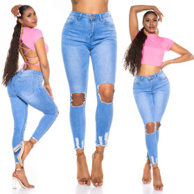 Sexy Skinny Ripped Jeans with Cut-Outs denimblue 32