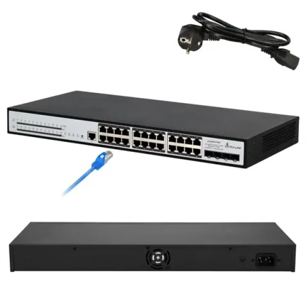 Extralink Chiron Pro / PoE switch / 24x Gigabit RJ45 / 4X SFP+ / L3 spravovaný / 370W PoE (EX.19737)