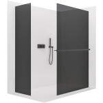CERANO - Sprchová zástena Walk-in Crystal TL/P - 10 mm - bezvzperový systém + polička/držiak na uteráky - čierna matná, grafitové sklo - 160x150x200 CER-8050BD81786