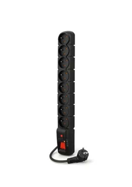 Acar S8 PRO čierna / Predlžovací kábel / 8 zásuviek / prepäťová ochrana / 3 m (W0143)