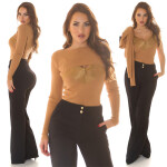 Sexy 2Piece Knit-Set / Top + cropped Sweater CAPPUCCINO Einheitsgroesse