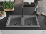 MEXEN/S MEXEN/S - Mario granitový drez 2-bowl 820 x 436 mm, šedá, + čierny sifón 6504822000-71-B