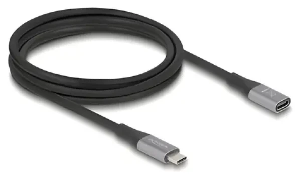 DeLock USB4 Gen 3x2 predlžovací kábel 2m čierna-sivá / USB-C (M) - USB-C (F) / 40 Gbps / USB PD 240 W (81202)