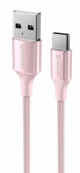 Swissten TEXTILE II dátový kábel USB - USB-C 1.5m ružová (71521311)