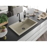 MEXEN/S MEXEN/S - Elix granitový drez 1-miska 800 x 500 mm, béžový, sifón čierna 6527801005-69-B
