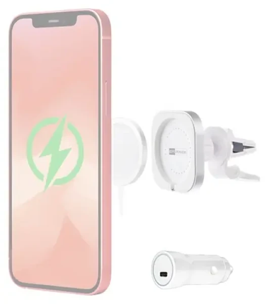 ER Power Car Vent Mount biela / Držiak do auta pre MagSafe / Autonabíjačka 20W / Do ventilácie (ERPWCMCH-WH)