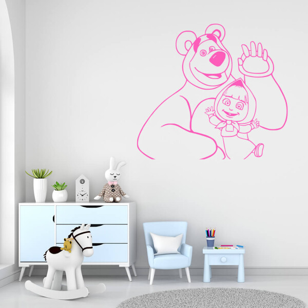 Veselá Stena Samolepka Máša a medveď Farba: růžová, Veľkosť: 80 x 72 cm
