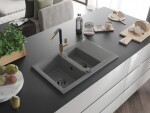 MEXEN/S MEXEN/S - Gaspar granitový drez 1.5 s odkvapkávačom vrátane batérie Flora, šedá 6507-71-670401-57-B