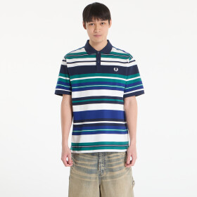 Tričko FRED PERRY Striped Relaxed Polo Shirt Deep Mint M