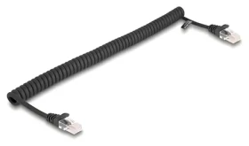DeLock RJ45 Cat5e 1 m čierna / Špirálový sieťový kábel / rovný - rovný / Plug Play (87992)