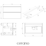 CERANO - Kúpeľňová skrinka Velora - čierna matná, úchytka čierna + doska pod umývadlo Navira Pro - 36 mm - 80x56,6x46,5 CER-668573