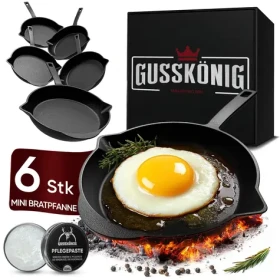 GUSSKÖNIG Sada liatinových panvičiek 6× 13,7 cm / Sada liatinových panvičiek / vypálené / do rúry aj na gril (GK-53)