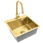 REA REA - Oceľový drez Leo 50 BRUSH GOLD s kuchynskou batériou KPL-96004