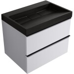 CERANO - Kúpeľňová skrinka Velora - biela matná, úchytka čierna + umývadlo z lit. mramoru Vita - čierna matná - 70x63x46,5 CER-8050BD83984