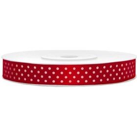 Červená stuha s bodkami 12 mm x 25 m - PartyDeco - PartyDeco