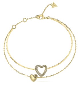 Guess Dvojitý pozlátený náramok so srdiečkami Beloved JUBB05027JWYG 17,5 cm