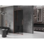 MEXEN/S - Velar L Sprchová zástena posuvná Walk-in 90 x 200, grafit 8 mm, ružové zlato 871-090-003-43-60