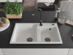 MEXEN/S MEXEN/S - Tomas granitový drez 2-bowl 800 x 500 mm, biela, + čierny sifón 6516802000-20-B