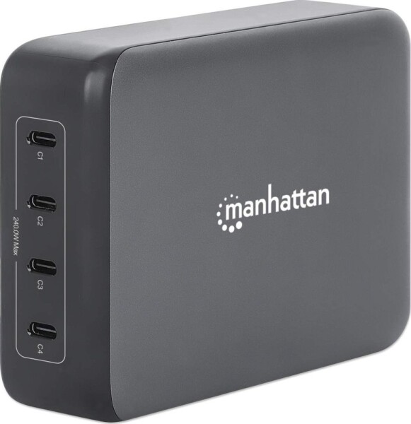 Manhattan MANHATTAN 4-Port GaN USB Power Delivery-Ladestation PD 3.1 Vier USB-C PD-Ports mit bis zu 140W pro Port 240 W Gesamtleistung schwarz