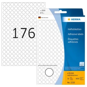 Herma Etikety okrúhle biele / Etikety / priemer 8 mm / papier / 5632 ks (2210)