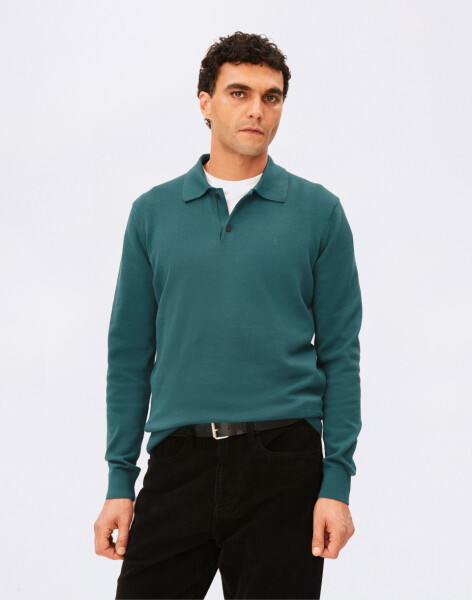 Armedangels Longsleeve Knit Poloshirt 3653 petrol velvet XL