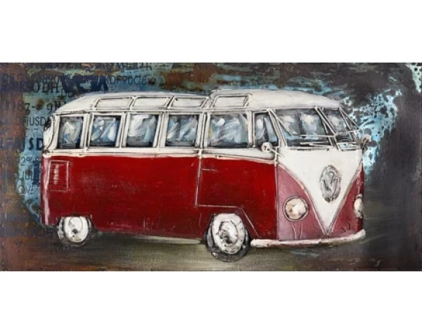 Kovový obraz na stenu Červený Volkswagen 80x40 cm, vintage%