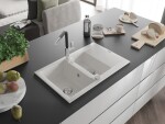 MEXEN/S MEXEN/S - Gaspar granitový drez 1.5 s odkvapkávačom vrátane batérie Flora, biela 6507-20-670401-07
