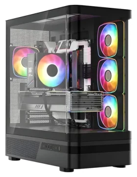 Modecom Volcano AQ100 ARGB čierna / Skriňa / ATX / tvrdené sklo / ARGB podsvietenie / 1x USB-C 3.2 / 2x USB 3.0 (MC-A-AQ100-4FA-B)