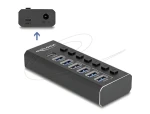 DeLock 7portový USB hub čierna / USB hub / 4× USB-A 5 Gbps + 2× USB-A 10 Gbps + USB-C 10 Gbps / kovové telo / AC adaptér (64326)