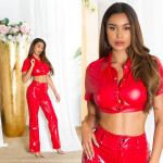 Sexy Koucla faux leather Crop top with buttons red Einheitsgroesse