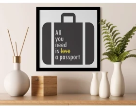 Rámovaný obraz Cestovný kufor s textom, 30x30 cm%