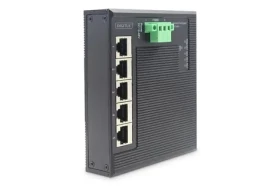 Digitus průmyslový plochý switch 5x Gigabit černá / Switch / Unmanaged / DIN lišta / IP40 (DN-651126)