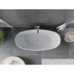 MEXEN/S - Olea voľne stojaca vaňa vzor 170 x 80, biela/čierna, sifón a prepad zlatá kartáčovaná 52821708075-55