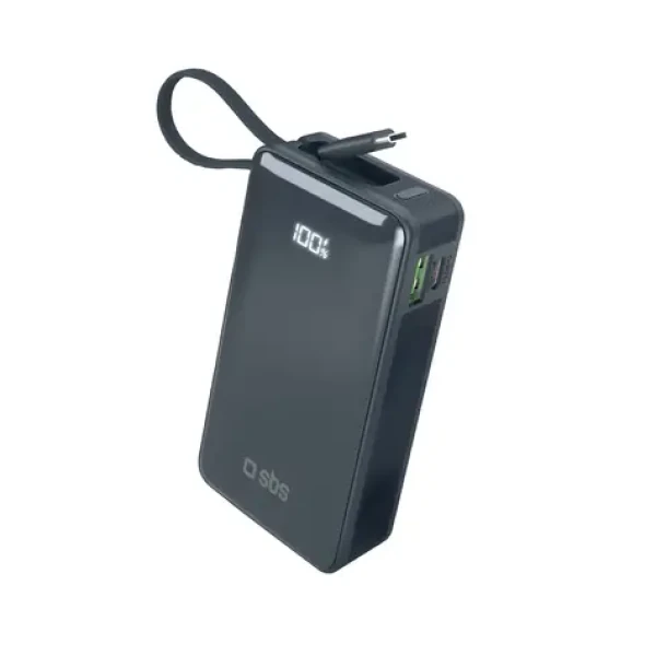 SBS 10000 mAh tmavo šedá / Powerbanka / 20 W / integrovaný kábel USB-C / LCD displej (TTBB10000LCDTCPD20B)