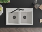 MEXEN/S MEXEN/S - Hektor granitový drez 2-bowl 800 x 480 mm, biela, čierny sifón 6521802000-20-B