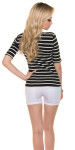 Sexy ribbed 3/4 sleeve shirt striped white Einheitsgroesse