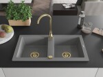 MEXEN/S MEXEN/S - Mario granitový drez 2-bowl 820x436 mm, šedá, + zlatý sifón 6504822000-71-G