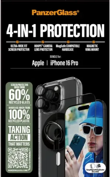 PanzerGlass Bundle Hoops + Tvrdené sklo UWF + Hard Case + Magnetic Ring Mount pre iPhone 16 Pro (B1292+2862+1284+S)