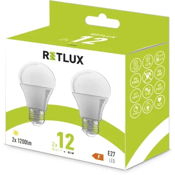 Retlux REL 31 LED A60 2x12W E27 / 1200 lm / 3000K - teplá biela / 2ks (8590669334421)