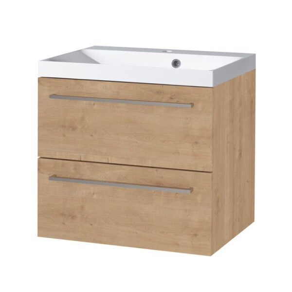 Mereo Bino, kúpeľňová skrinka s umývadlom z liateho mramoru 61 cm, dub Arlington CN620M