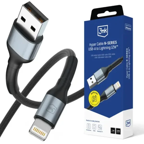3mk Hyper kábel N-SERIES USB-A na Lightning 1m 5V/2.4A 12W čierna (5903108680332)