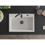 MEXEN/S MEXEN/S - Elix granitový drez 1-miska 700 x 500 mm, biela, sifón čierna 6526701005-20-B